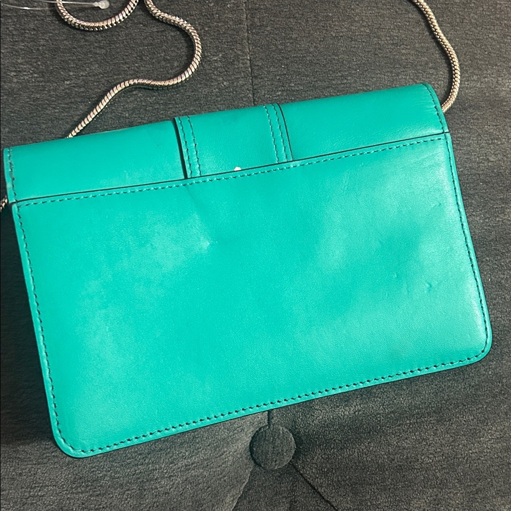 MILLY Aqua Leather Turquoise Envelope Crossbody Bag - Picture 3 of 7